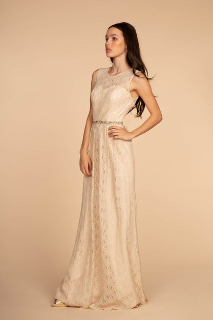 Jewel Embellished Waist Lace Long Dress