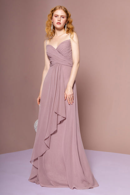 Chiffon Ruched Jewel Straps Long Dress