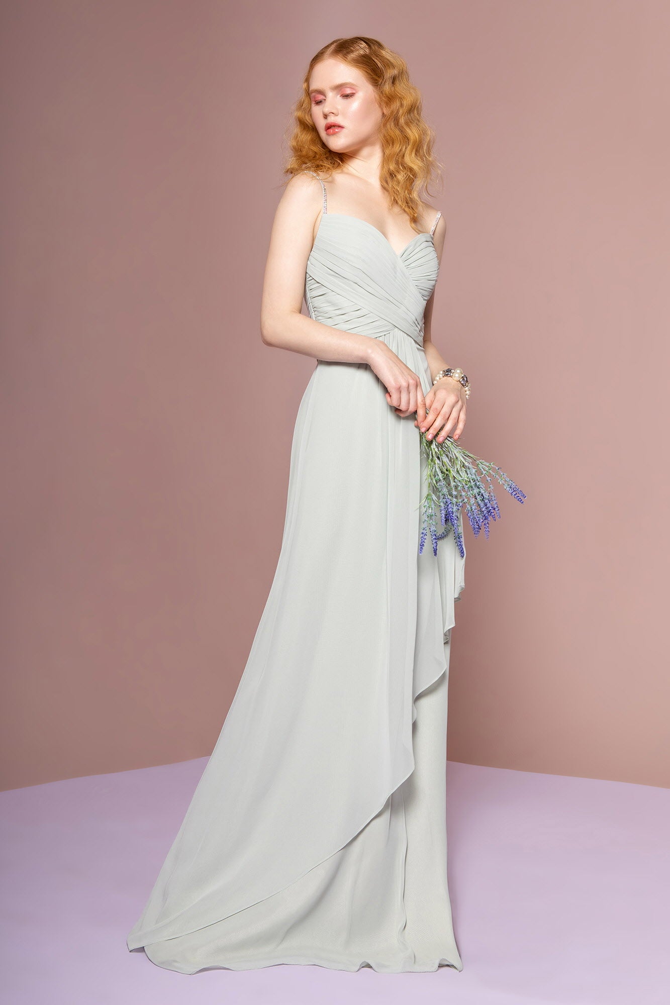 Chiffon Ruched Jewel Straps Long Dress 3XL / Sage Chiffon Ruched Jewel Straps Long Dress 3XL / Sage