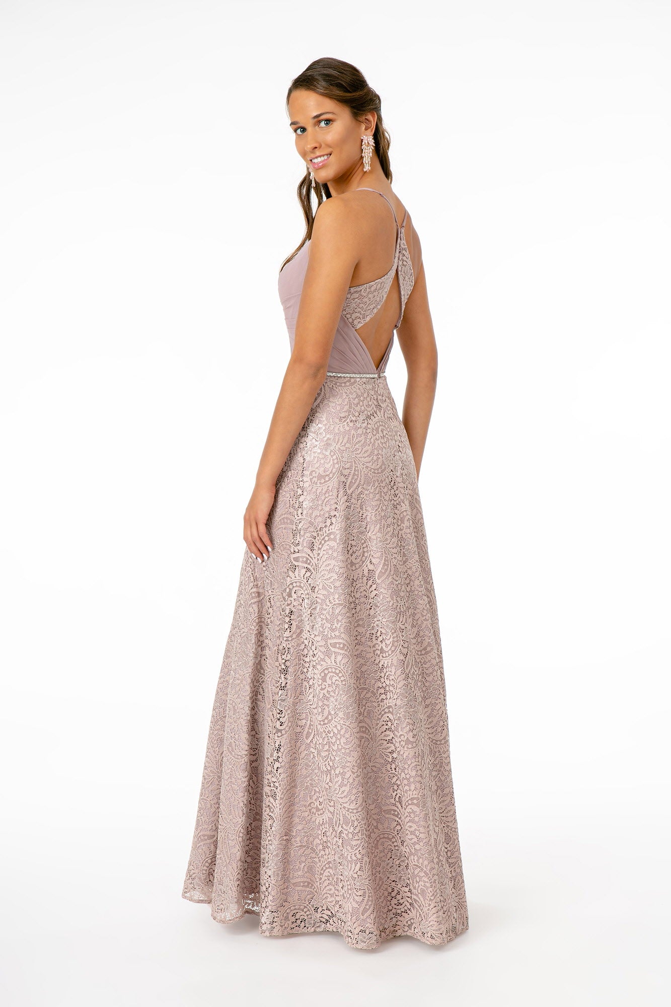 Sweetheart Neckline Lace A-Line Long Dress w/ Cut-Out-Back