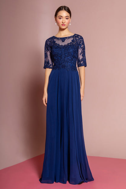 Chiffon Jewel Embroided Long Dress