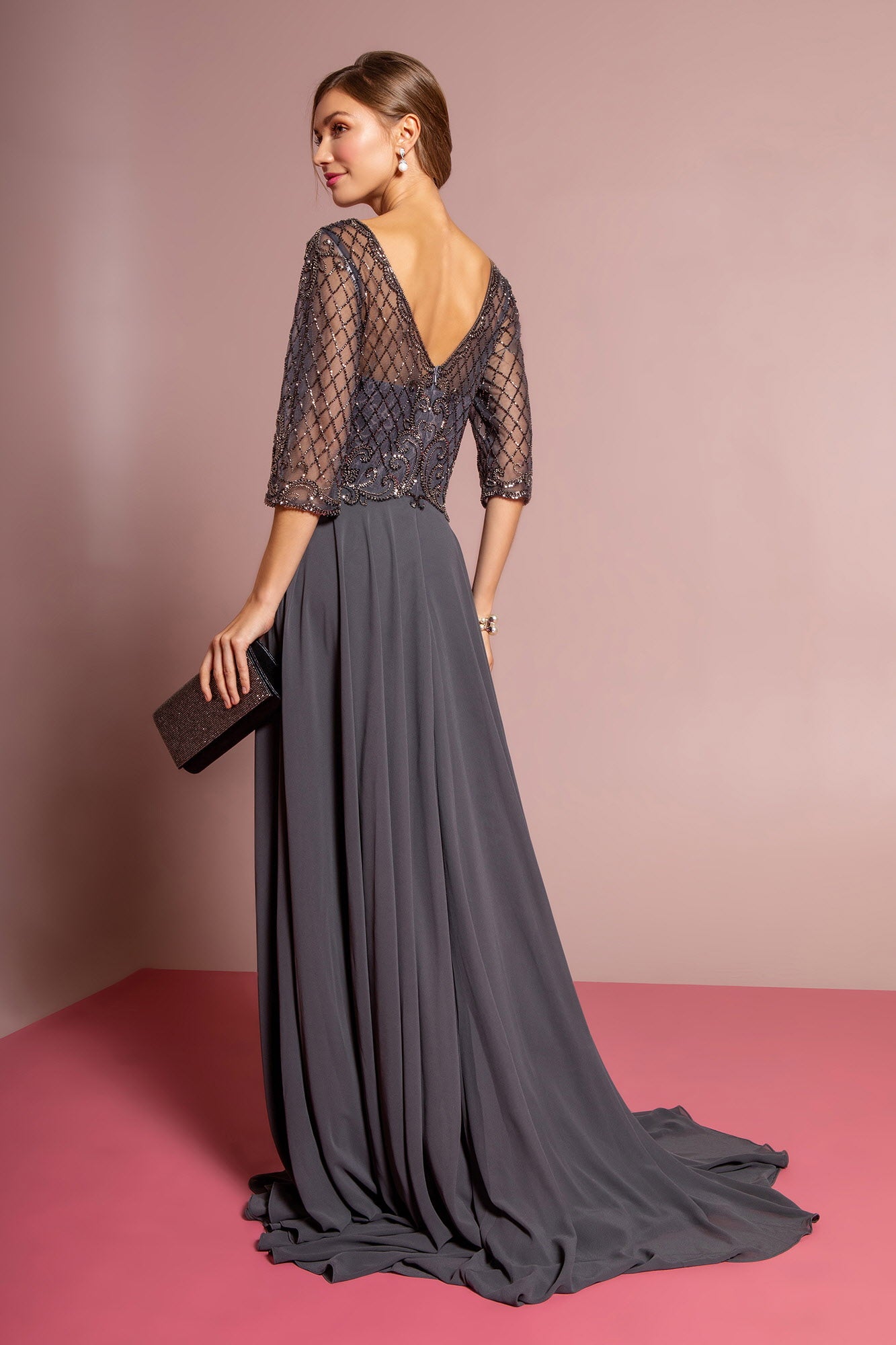 Beads Embellished Bodice Chiffon Long Dress