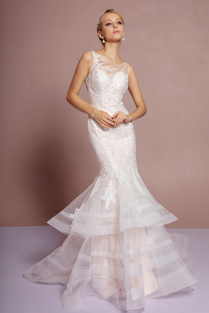 Beads Embellished Mermaid Layered Hem Wedding Gown Ladies