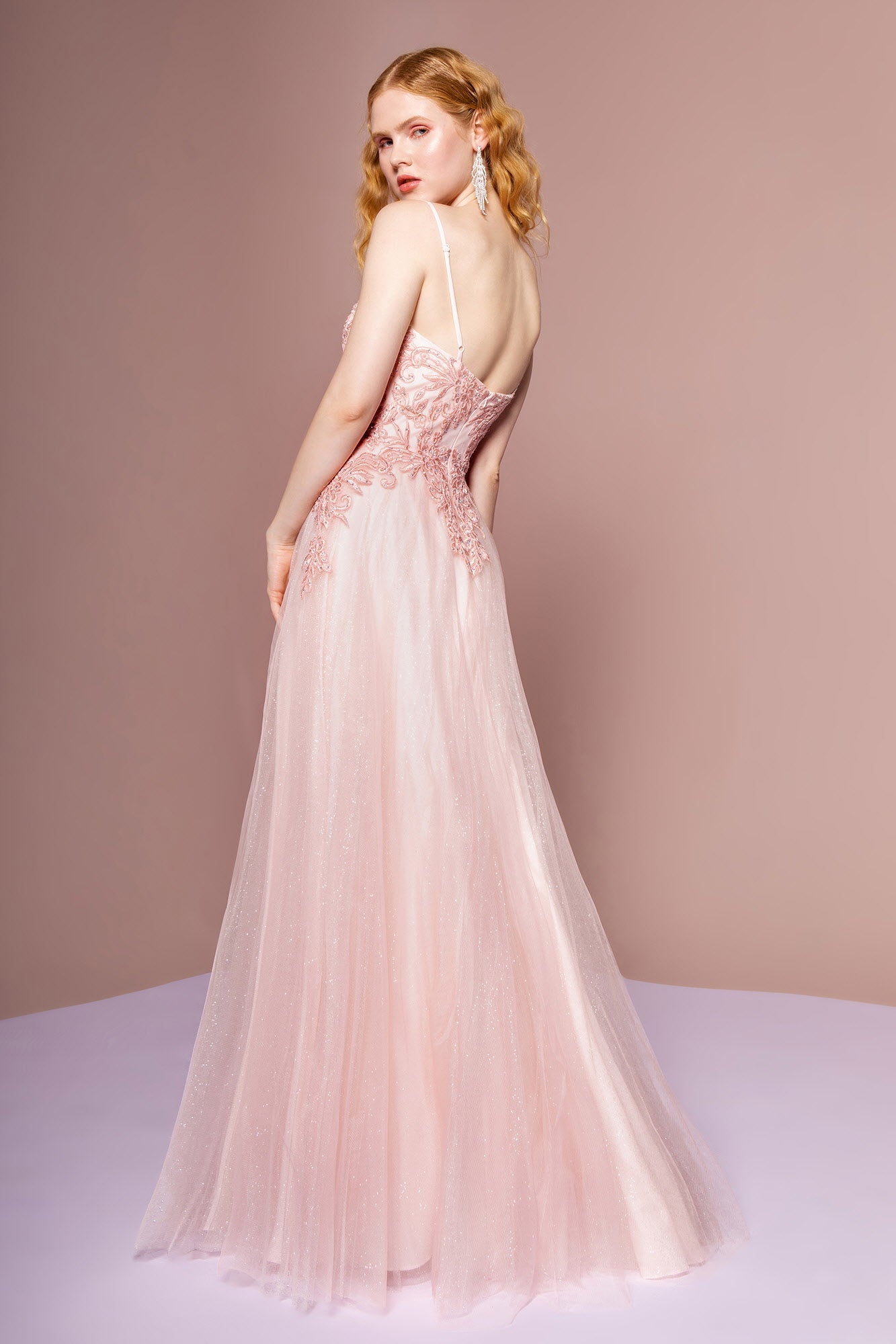 Embroidered Bodice and Mesh Glitter Floor Length Skirt