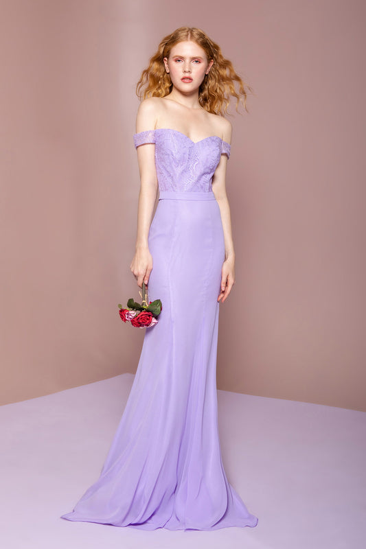 Lace Embellished Bodice Chiffon Mermaid Long Dress