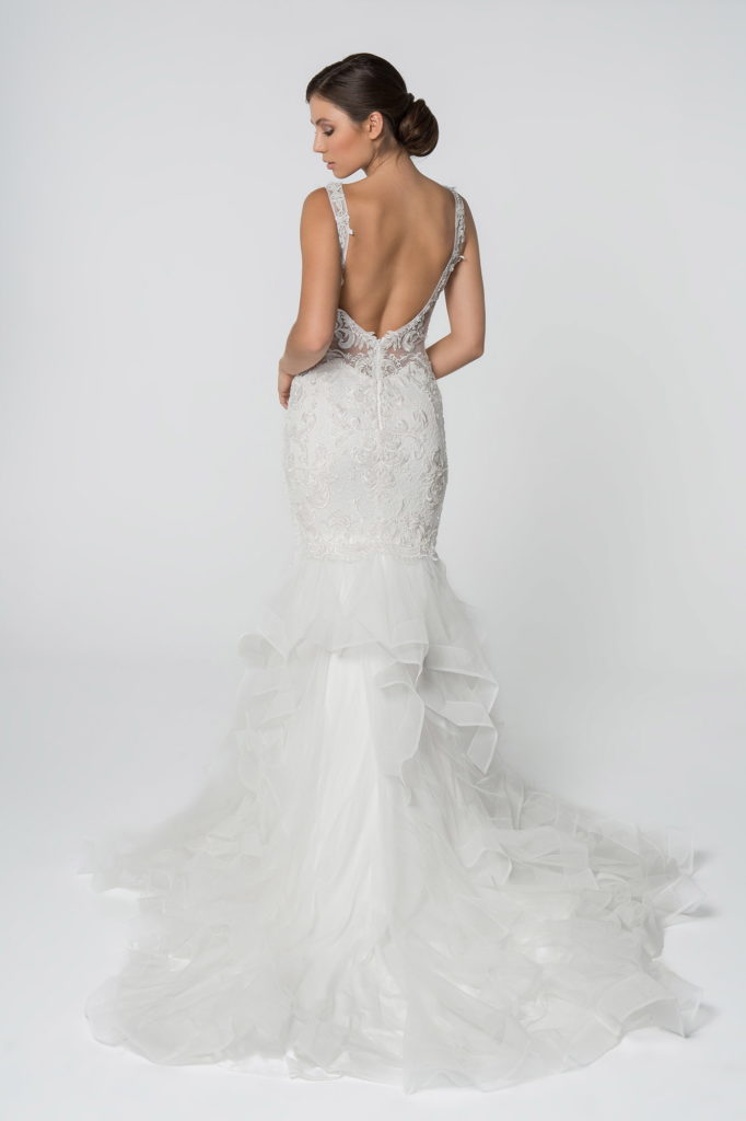 Embroidered V-Neck Sleeveless Mermaid Wedding Gown