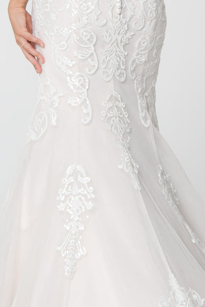 Lace Embellished Mesh Wedding Gown w/ Sheer Back