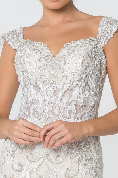 Jewel and Embroidery Embellished Mesh Wedding Gown