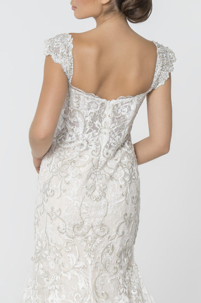 Jewel and Embroidery Embellished Mesh Wedding Gown