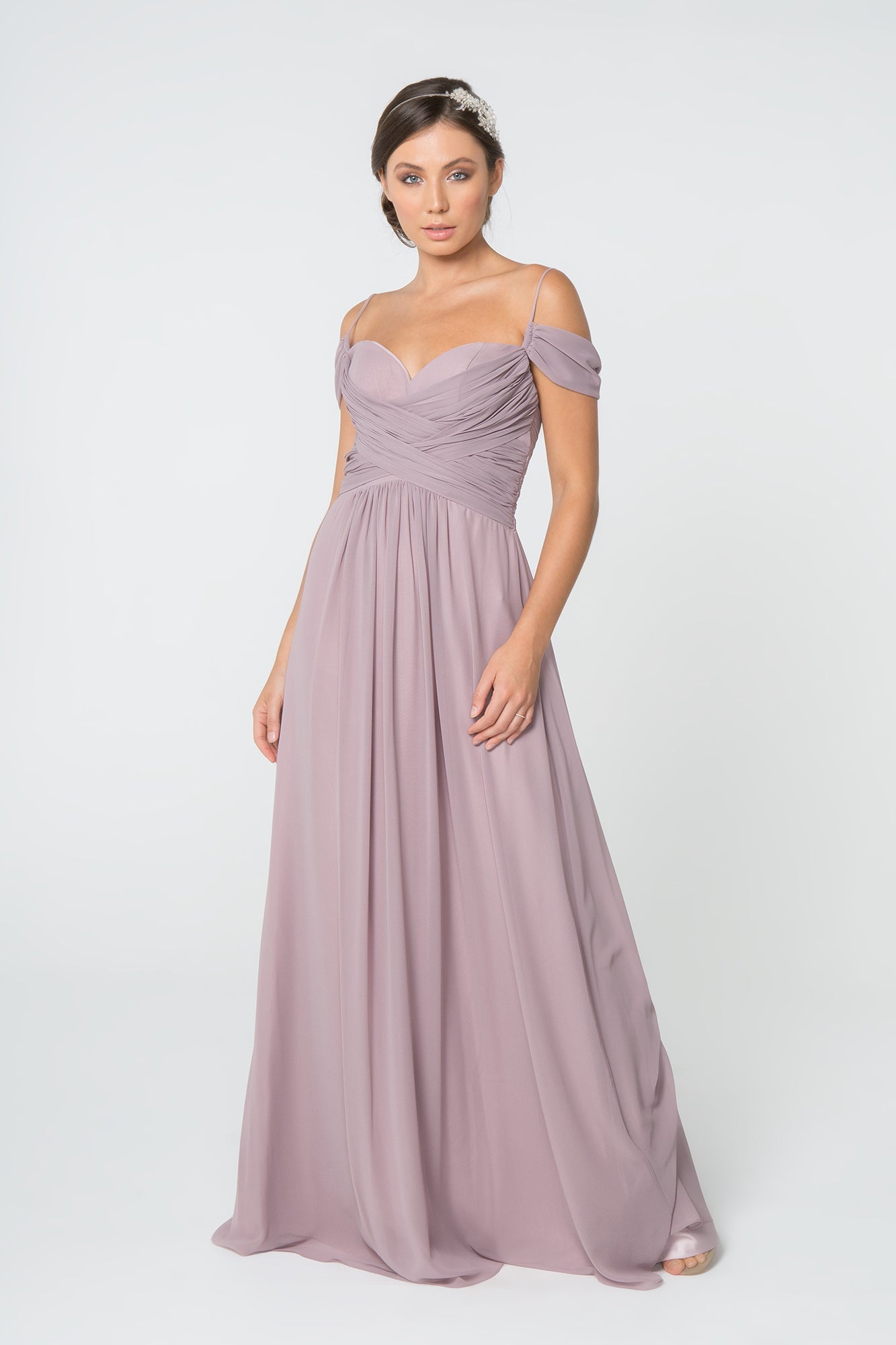 Chiffon Ruched Sweetheart Long Dress