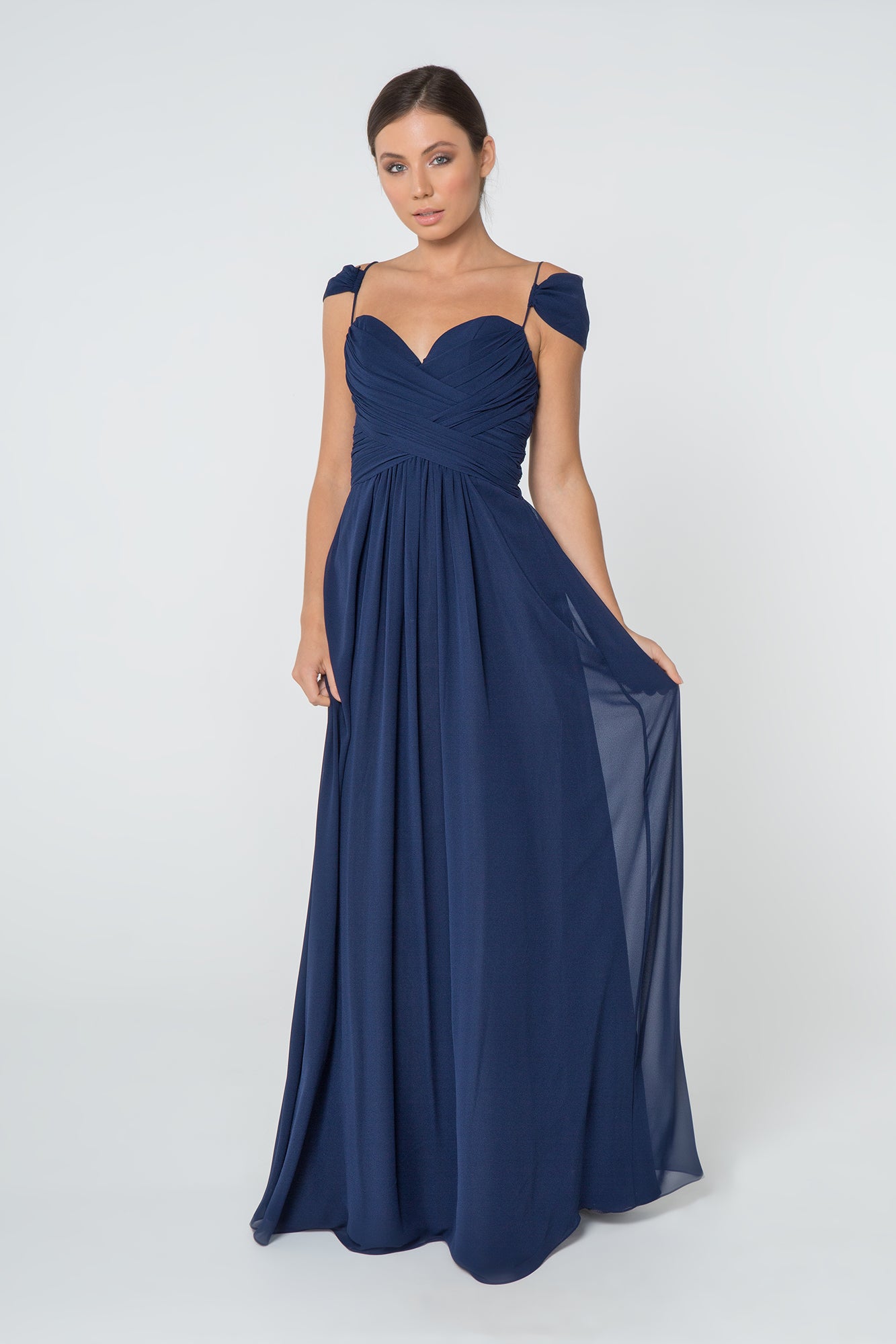 Chiffon Ruched Sweetheart Long Dress