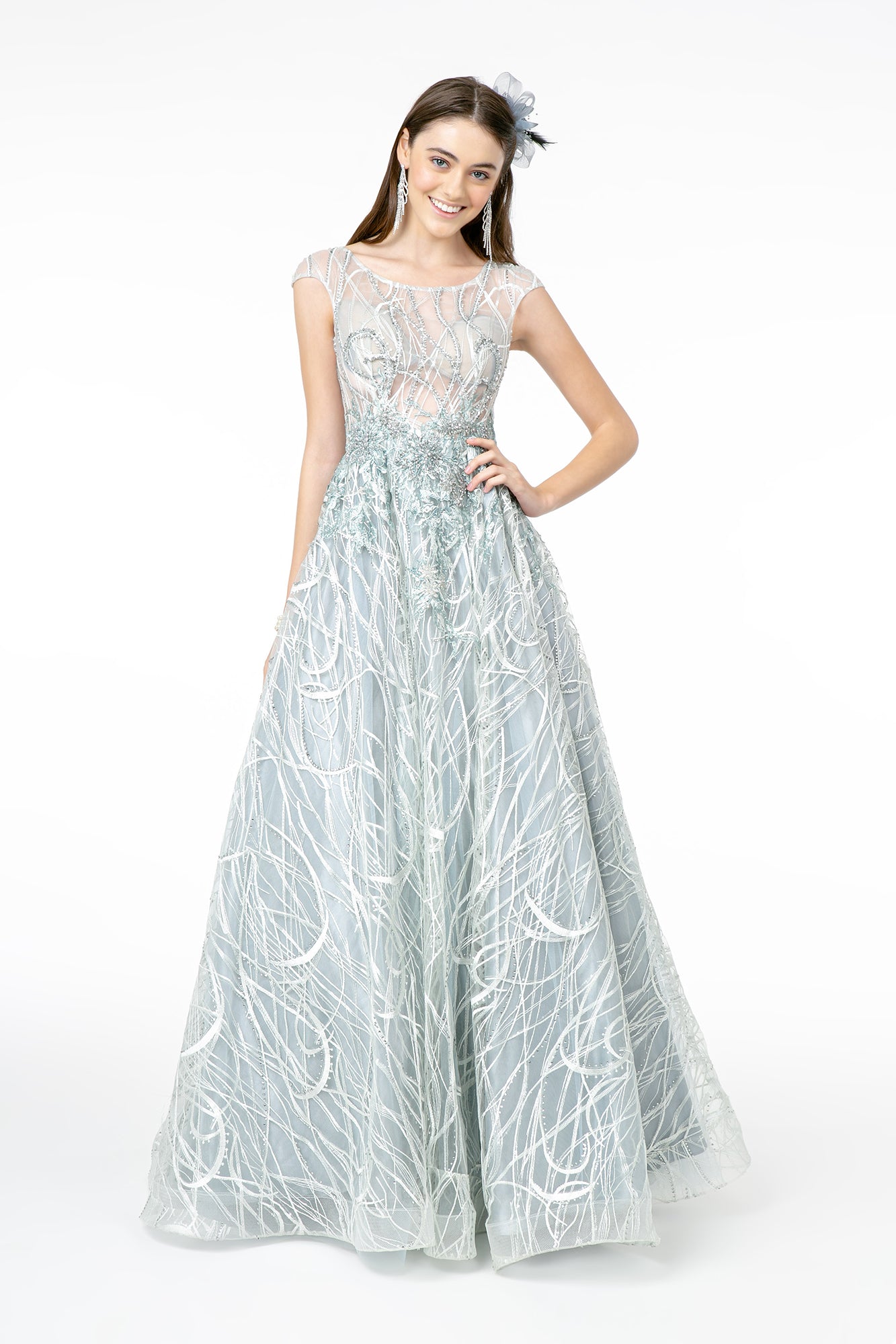 green emerald velvet dress Stardust Sheer Mesh Embroidered Dress Nude– Selfie Leslie main image 1
