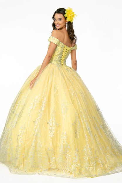 Cut-Away Shoulder Glitter Mesh Quinceanera Dress