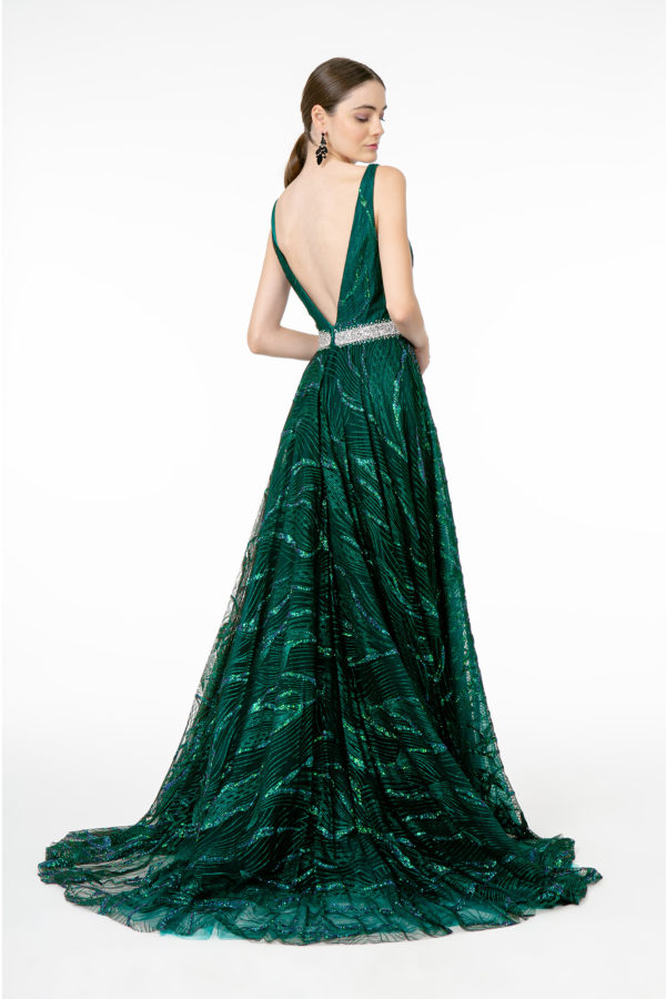 Jewel Accented Waist Glitter Long A-Line Silhouette Dress from GLS by Gloria Xs / Navy Jewel Accented Waist Glitter Long A-Line Silhouette Dress from GLS by Gloria Xs / Navy