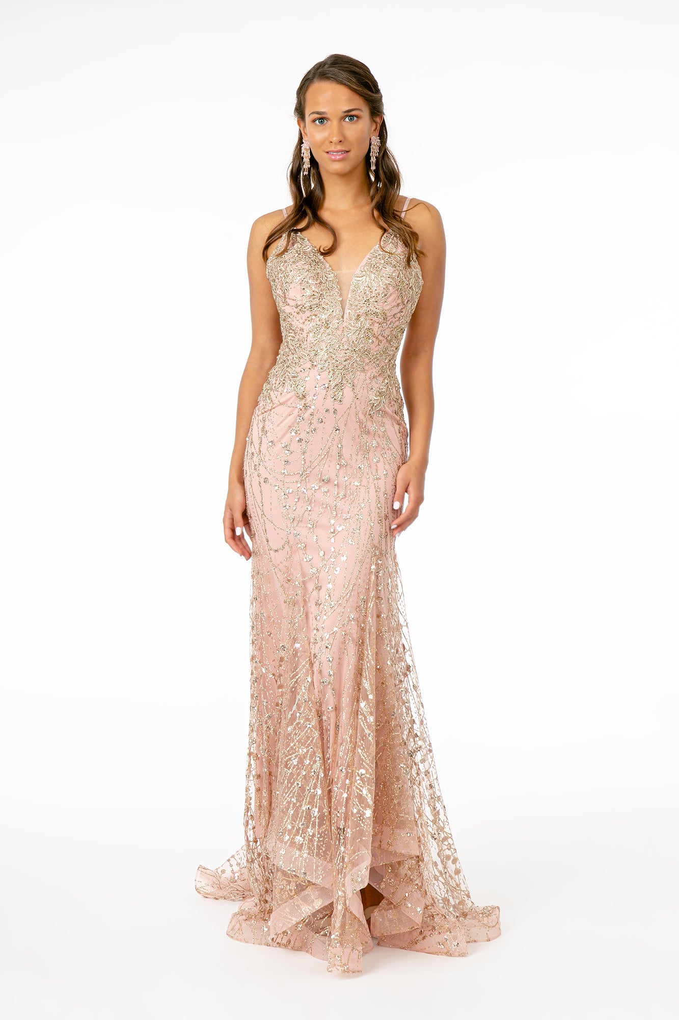 Illusion Deep V-Neck Spaghetti Strap Mermaid Dress w/ Strap Back Tux-USA Illusion Deep V-Neck Spaghetti Strap Mermaid Dress w/ Strap Back Tux-USA