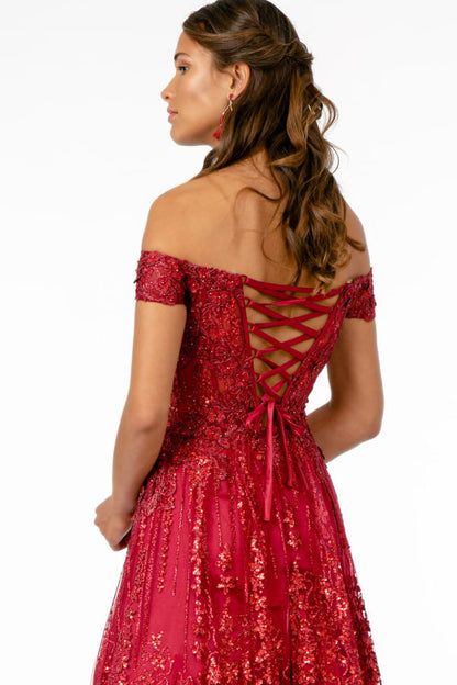 Embroidered Bodice Sequin and Glitter Embellished A-Line Dress