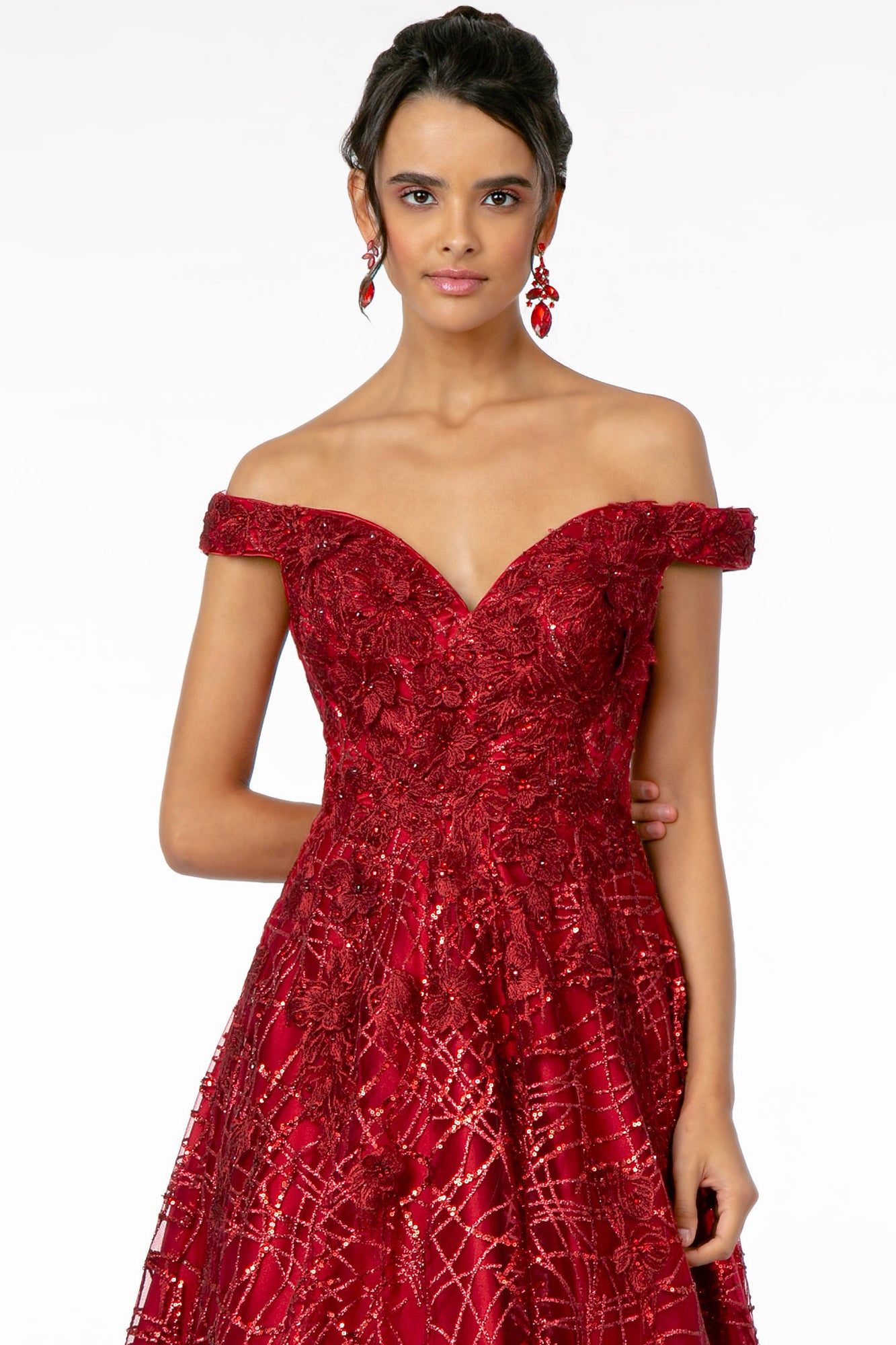 Embroidered Sequin & Glitter Embellished Mesh A-Line Dress