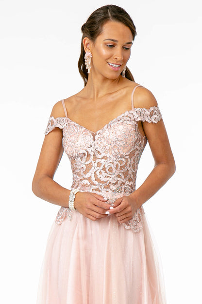 Sheer Bodice Mesh A-Line Long Dress