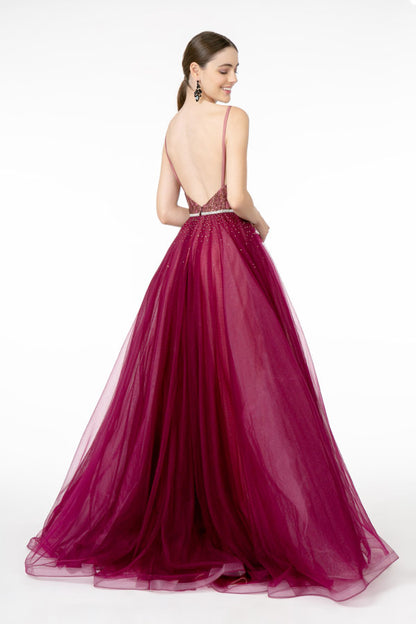 Ethereal Embellished V-neck Evening Dress from Elizabeth K