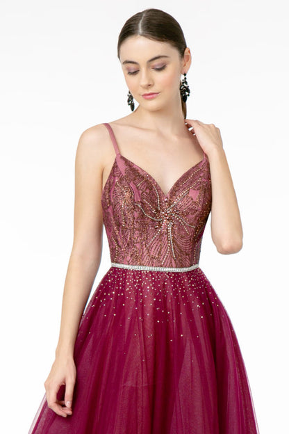 Ethereal Embellished V-neck Evening Dress from Elizabeth K