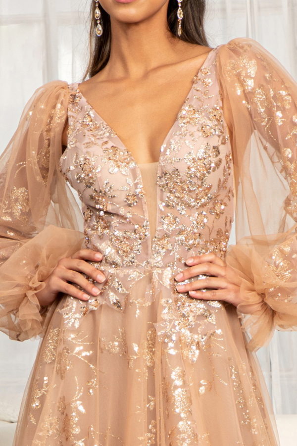 Sheer Bodice Sequin and Glitter Embellished A-Line Prom Dress