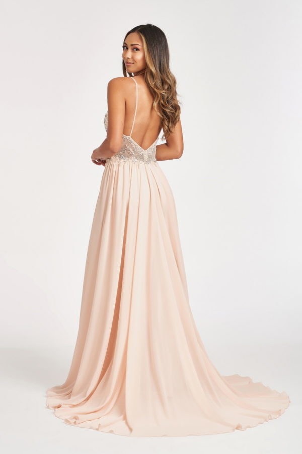 Detachable Mesh Sleeve V-Neck Chiffon Prom Dress