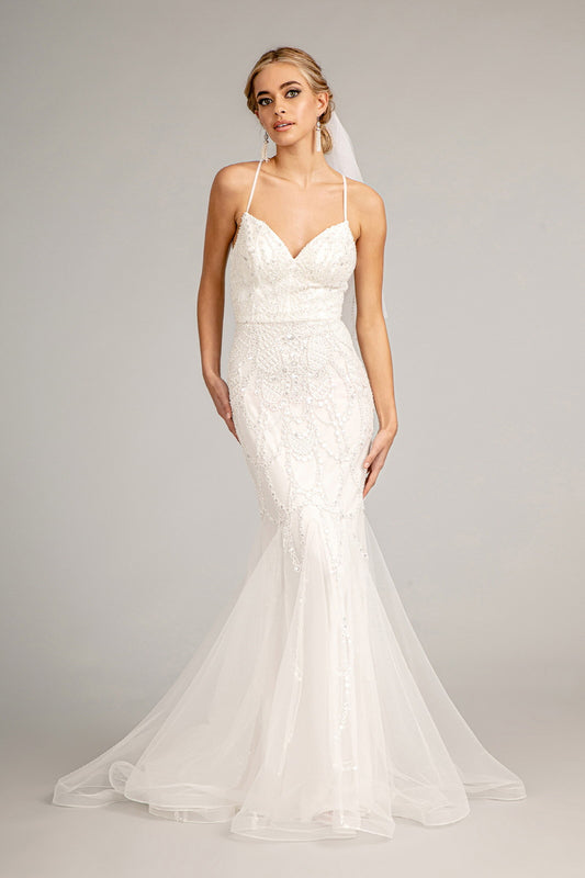 Sweetheart Embroidered Mermaid Wedding Gown w/ Open Back Laced Up