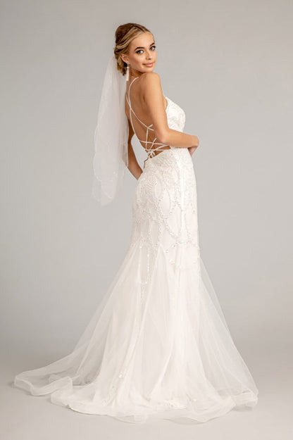 Sweetheart Embroidered Mermaid Wedding Gown w/ Open Back Laced Up