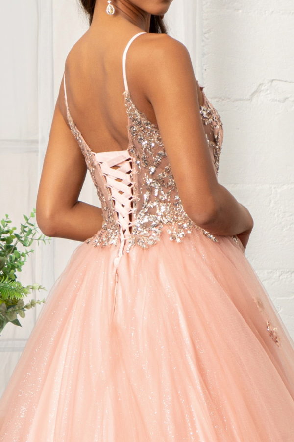 Glitter Embellished Mesh Quinceanera Gown w/ Sequin and Sheer Bodice (Petticoat Included)