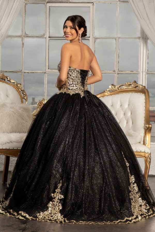 Glitter Embellished Mesh Quinceanera Ball Gown w/ Sweetheart Neckline (Petticoat Included)