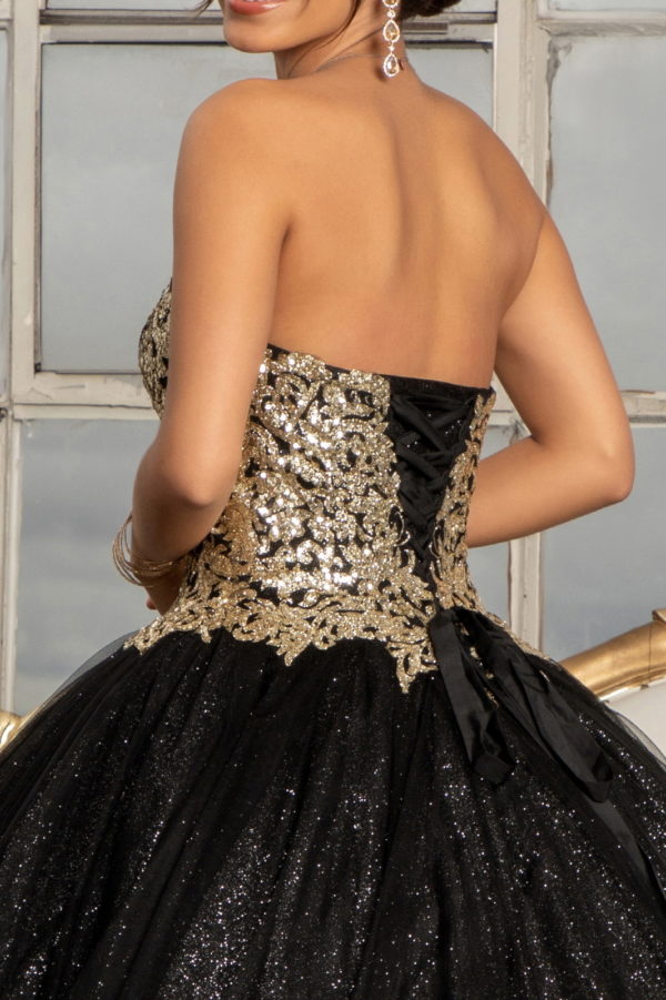 Glitter Embellished Mesh Quinceanera Ball Gown w/ Sweetheart Neckline (Petticoat Included)