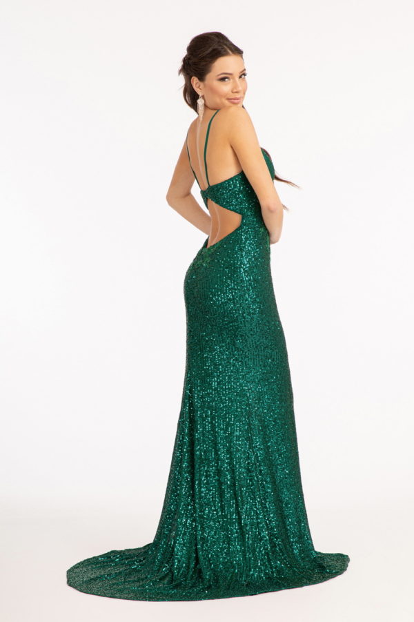 Cut-Out Back Embroidered Sweetheart Neckline Sequin Prom Dress w/ Leg Slit