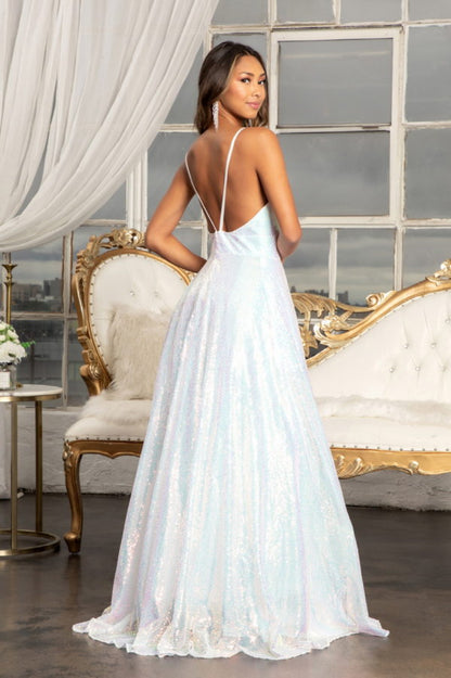 Illusion Sweetheart Sequin A-line Dress w/ Side Slit