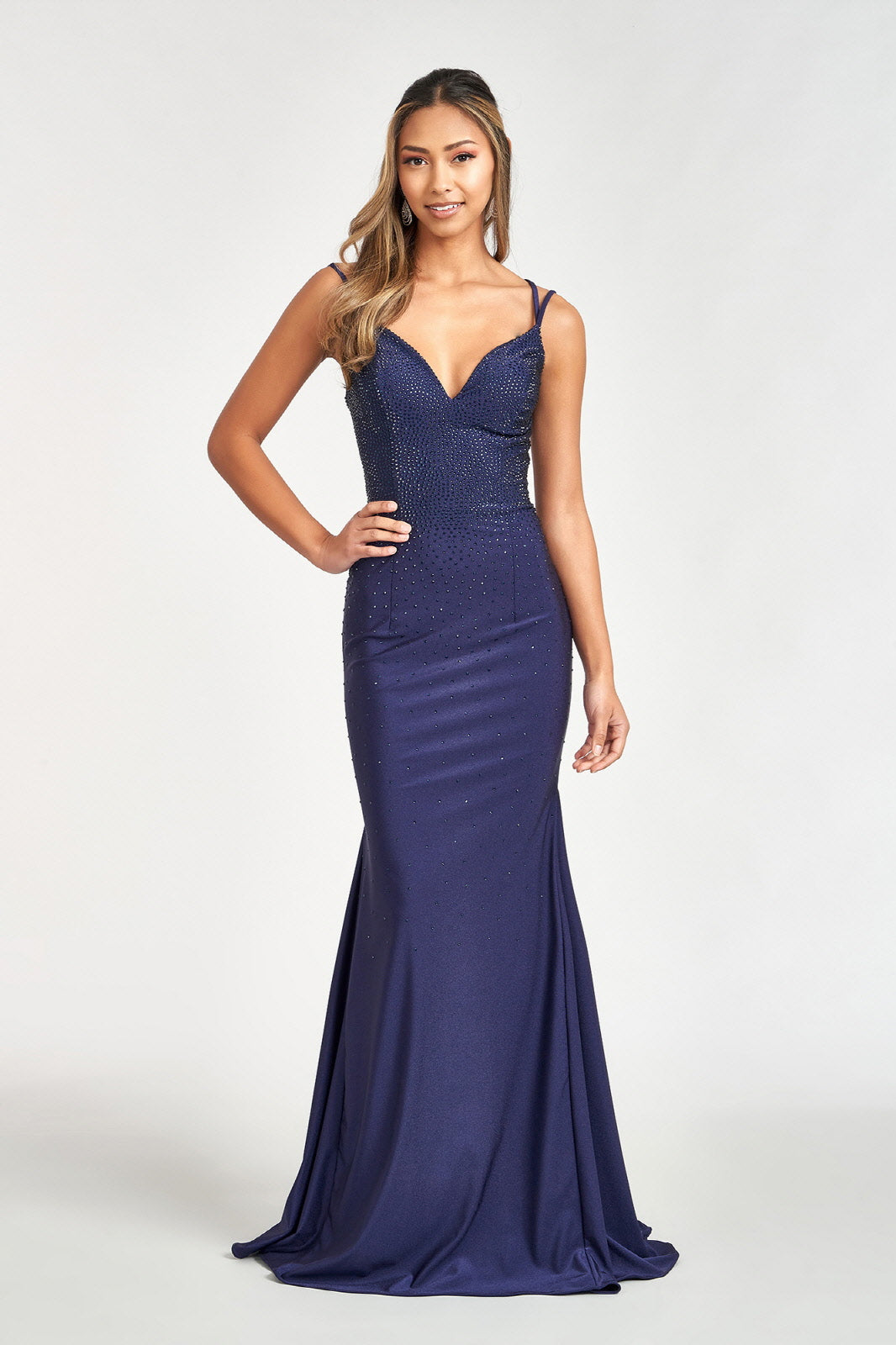 Sweetheart Neckline Jersey Mermaid Dress w/ Beads Embellished 3XL / Navy Sweetheart Neckline Jersey Mermaid Dress w/ Beads Embellished 3XL / Navy