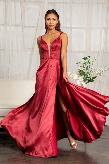 Illusion Sweetheart Neckline Satin A-line Dress w/ Lace-up Back