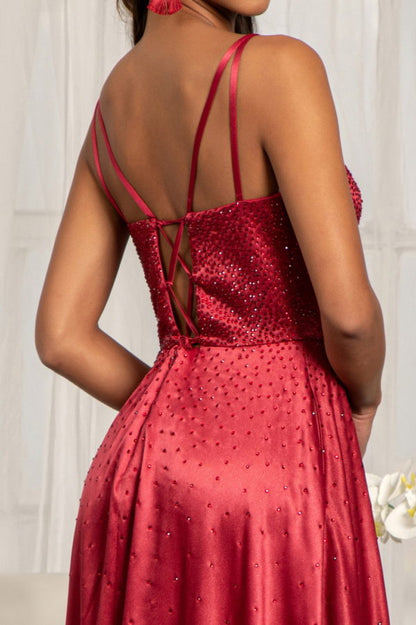 Illusion Sweetheart Neckline Satin A-line Dress w/ Lace-up Back