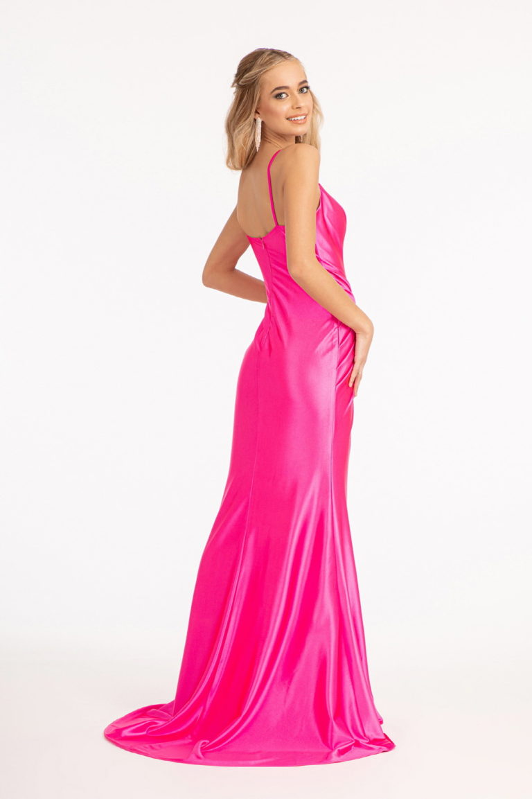 Sweetheart Satin Mermaid Dress w/ Open Back and Side Gathered Waistline