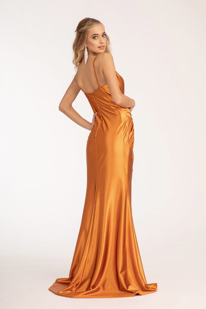 Sweetheart Satin Mermaid Dress w/ Open Back and Side Gathered Waistline