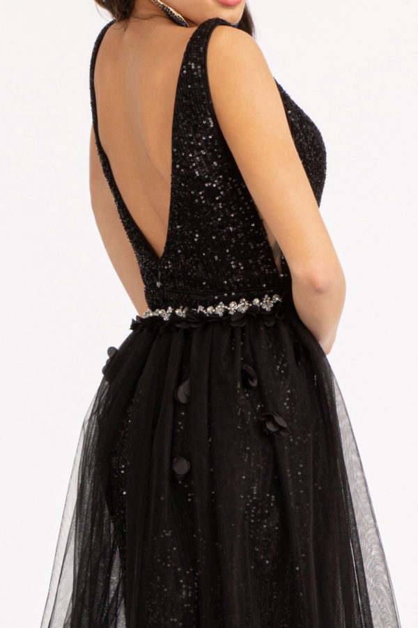 Sequin Embellished Mermaid Dress w/ Jewel Embellished Detached Mesh Layer