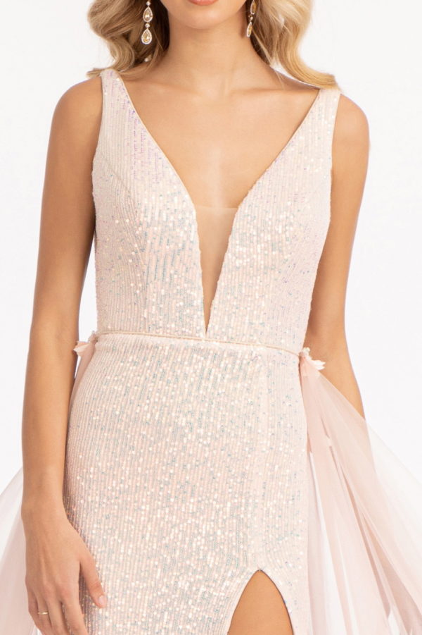 Sequin Embellished Mermaid Dress w/ Jewel Embellished Detached Mesh Layer