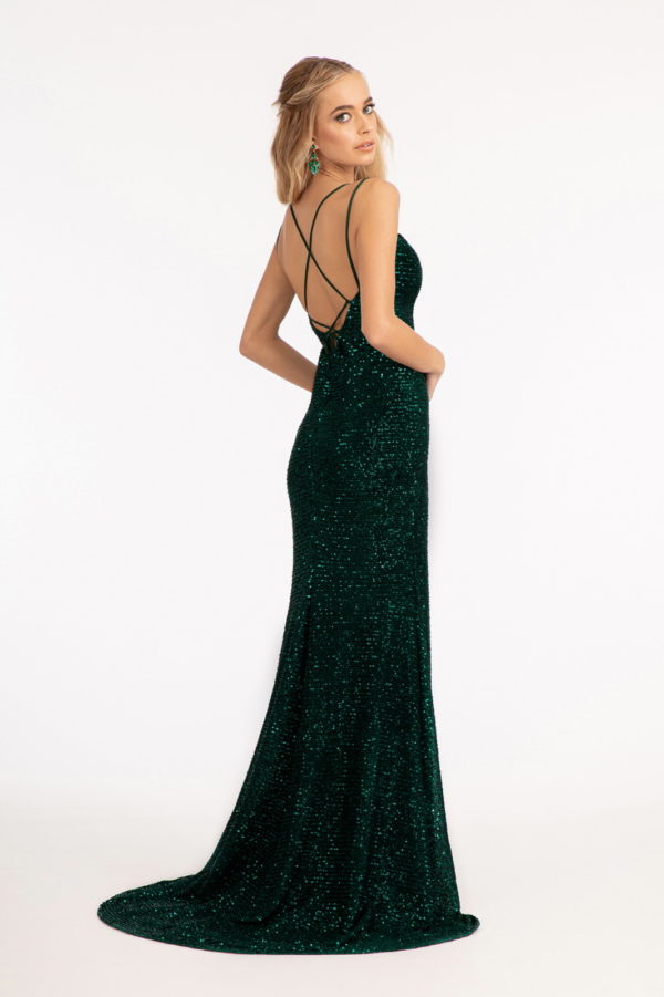 Straight Across Sequin Embellished Mermaid Dress w/ Slit