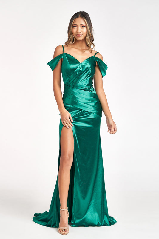 Sweetheart Satin Mermaid Dress w/ Pleated Waist and Slit