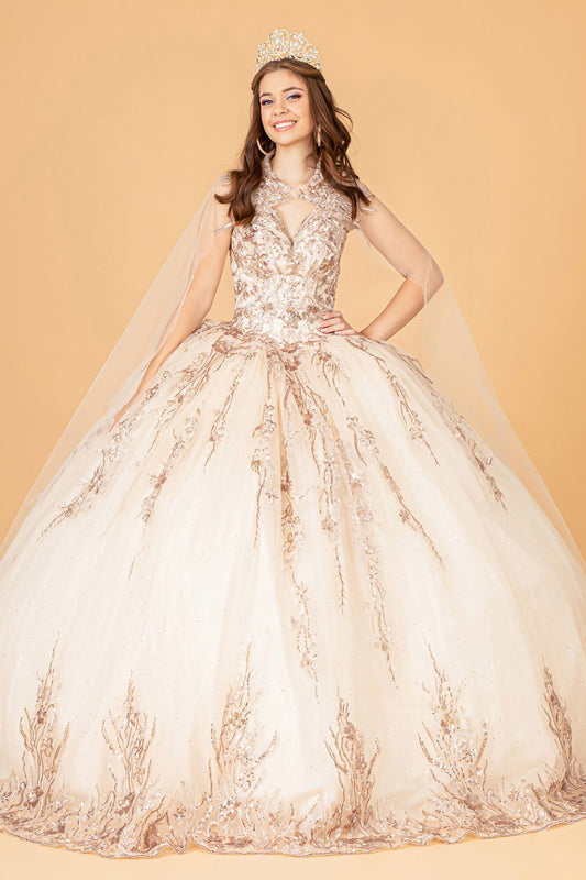 Sequin Glitter Embellished Quinceanera Dress w/ Corset Back