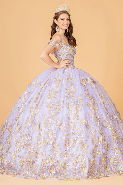 3-D Butterfly Applique Sweetheart Quinceanera Dress w/ Corset Back