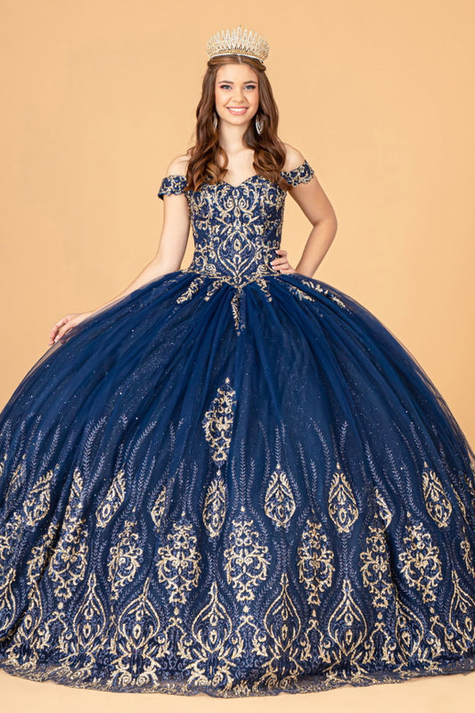 Glitter Mesh Quinceanera Dress w/ Sequin and Beads