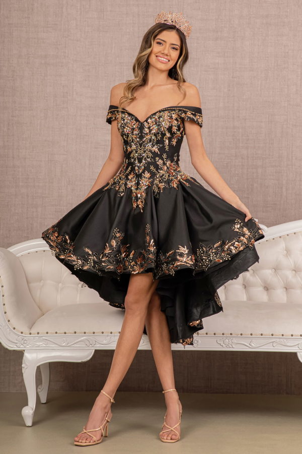 black and gold off the shoulder dress Tina Holly Couture TK099 Black & Gold Sequin Sweet-Heart Neckline Off Shoulder Formal Dress Black & Gold / 4 AUS