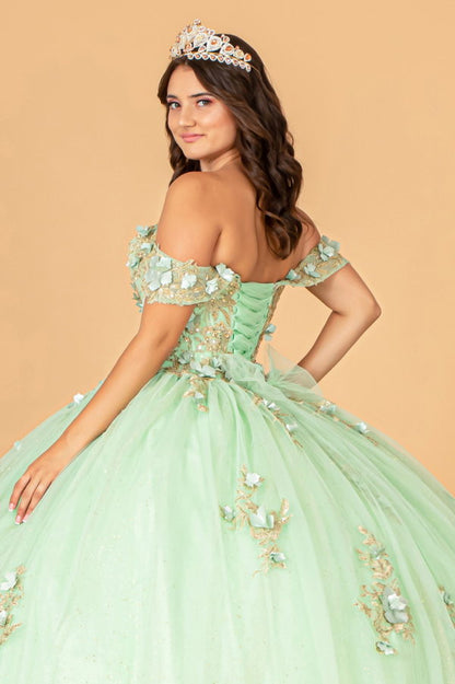 3-D Flower Applique Sweetheart Neckline Mesh Quinceanera Ball Gown