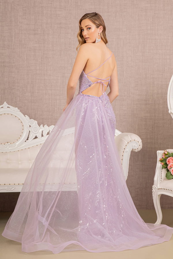sheer side dress Lace-Up Long Prom Dress with Beaded Sheer-Lace Sides Dark Berry / 0