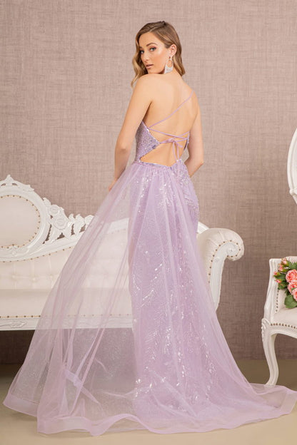 Jewel Mermaid Dress w/ Sheer Side Slit and Detachable Side Mesh Layer