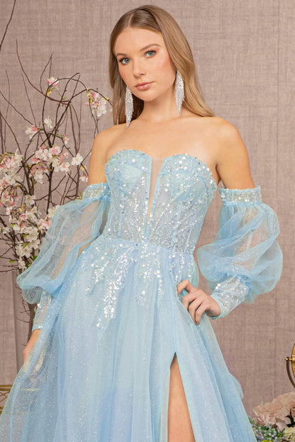 Sequin Glitter Sheer Bodice Illusion Sweetheart A-line Mesh Dress